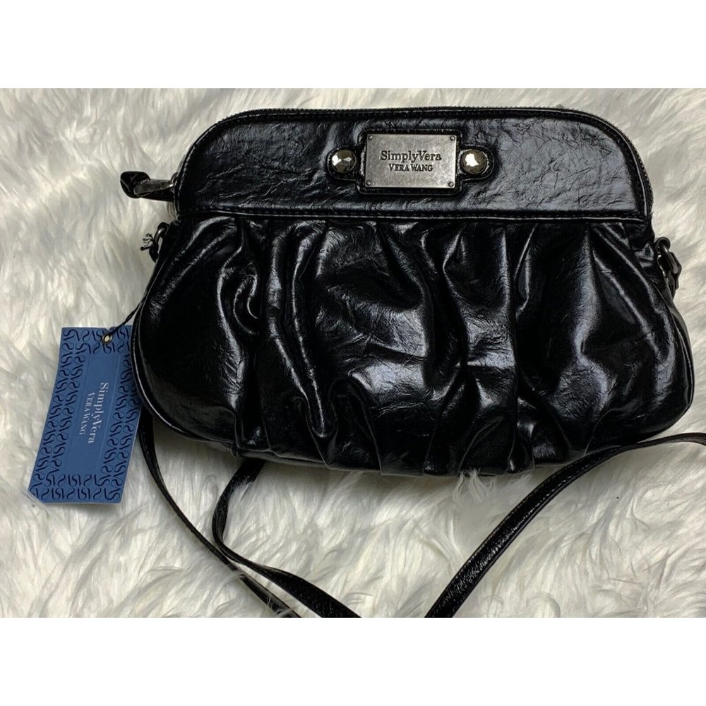 Simply Vera Wang Purse Black Vegan Leather Crossbody Bag NEW Elegant Cute